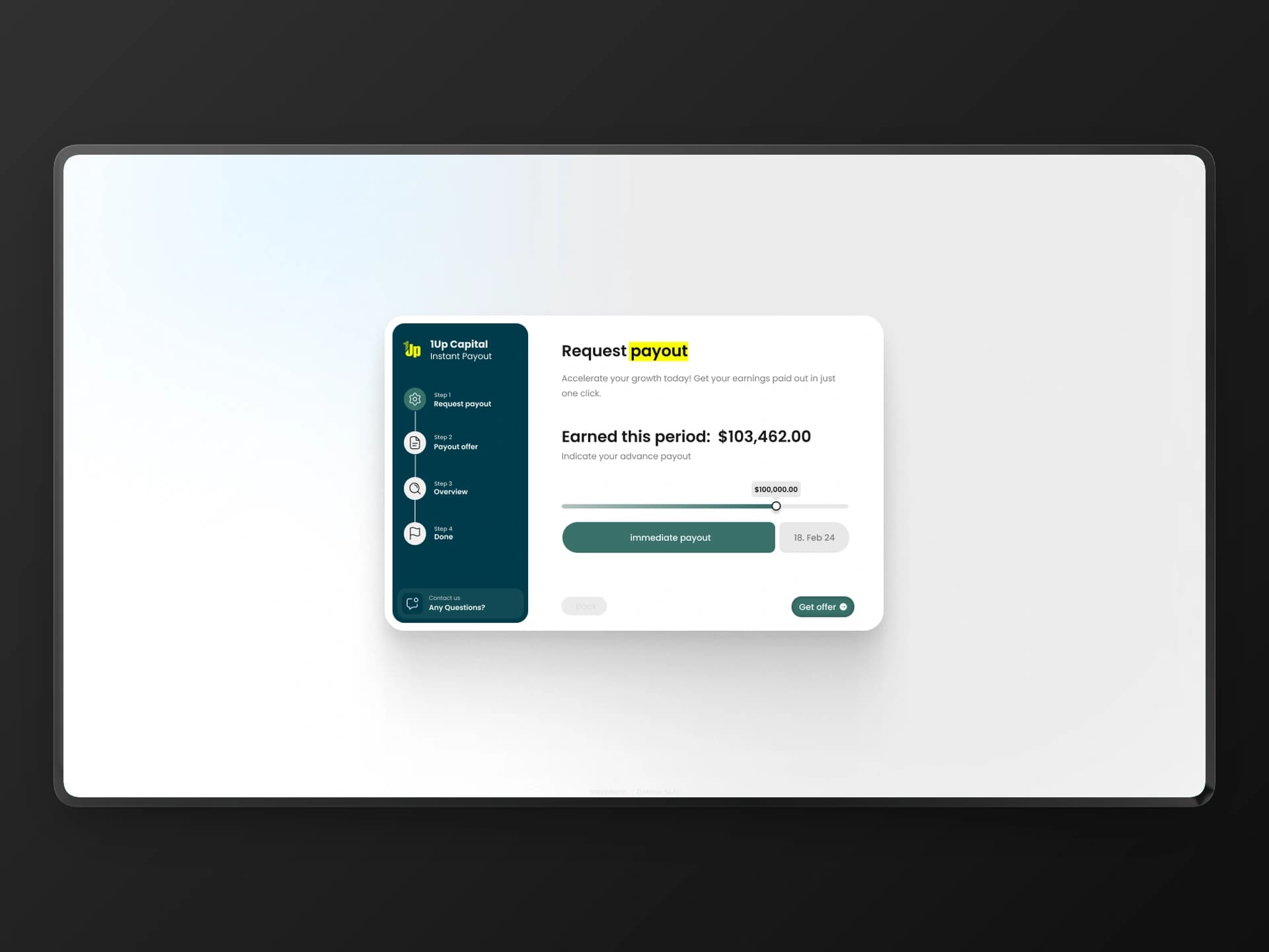 1Up Capital GmbH: Startscreen