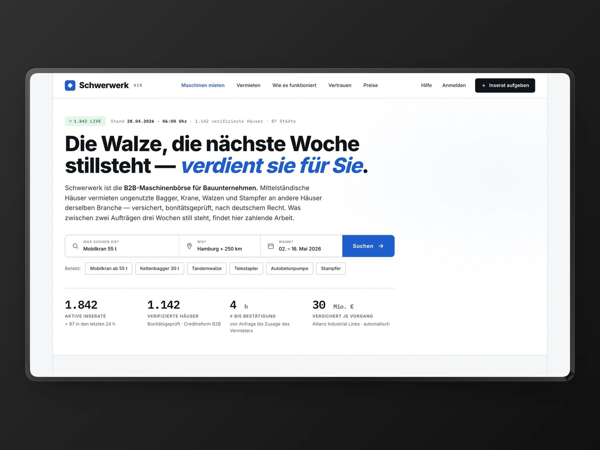 B2B-Maschinenmarktplatz: Schwerwerk Einstieg