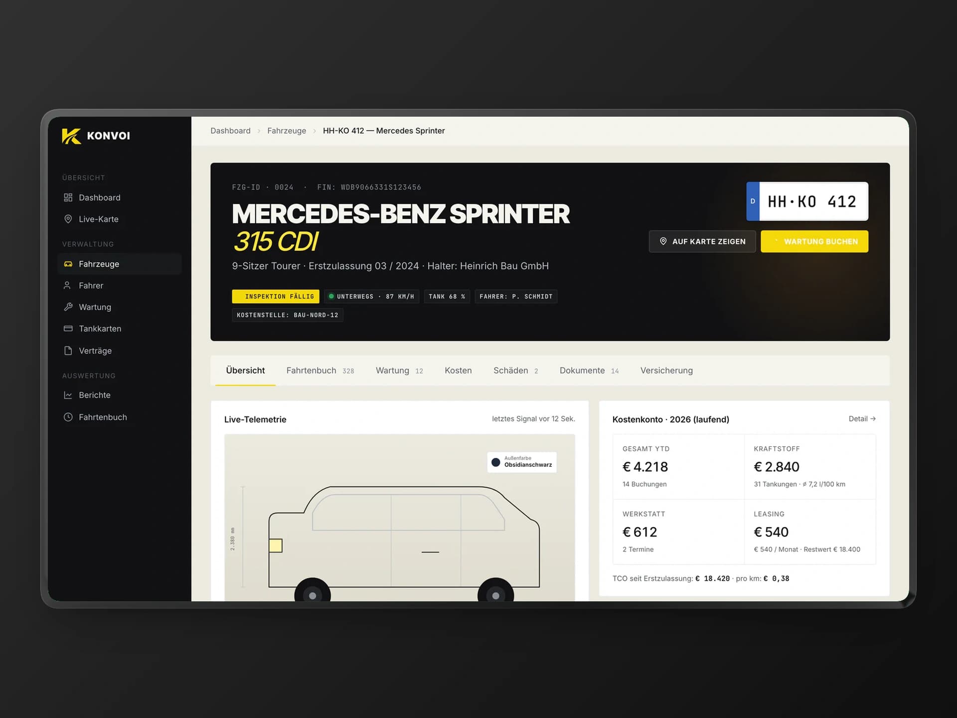 Fuhrparkplattform: Fahrzeugdetail