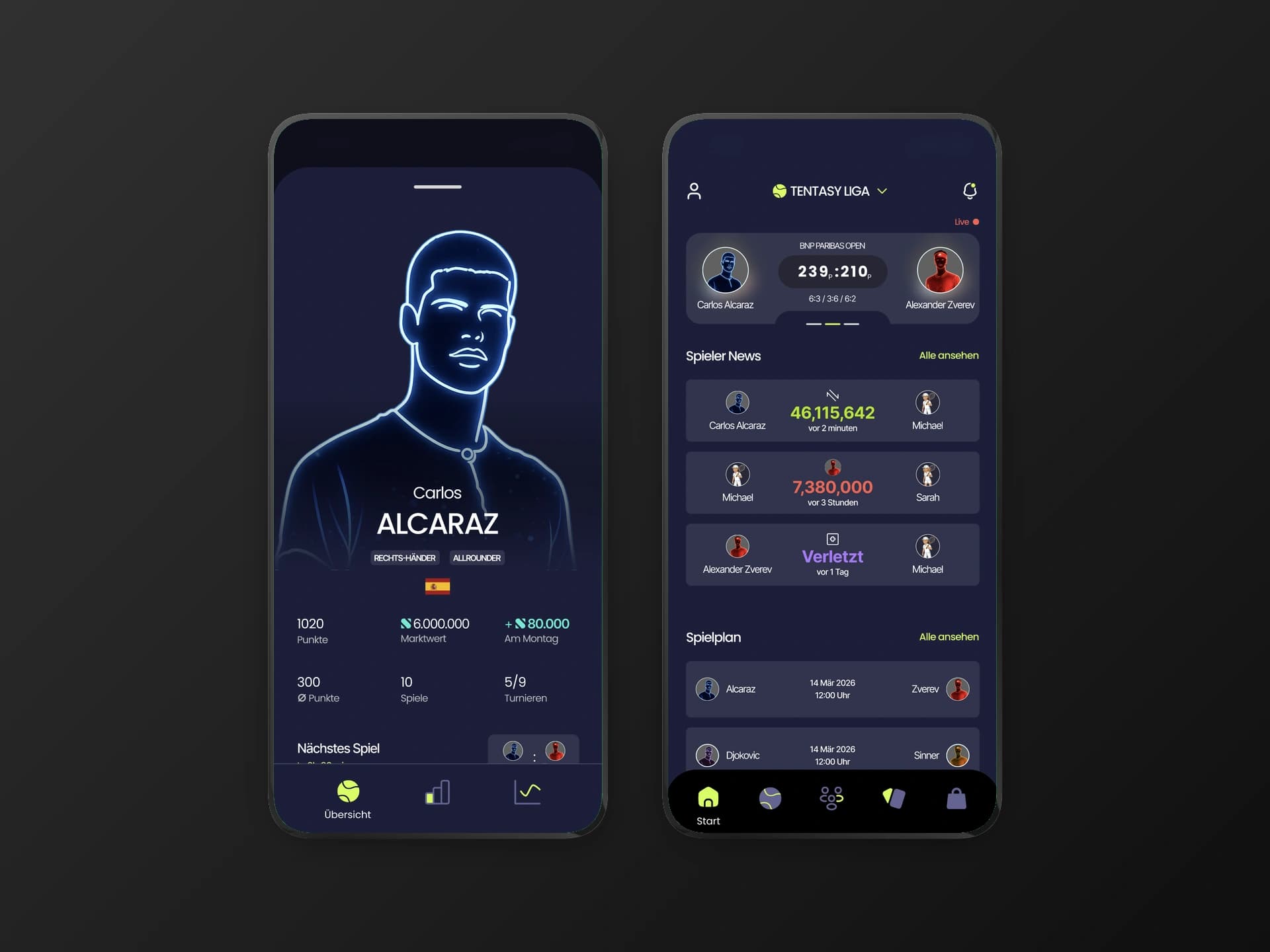 Tentasy: Liga & Spielerprofil